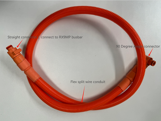 1/0 AWG cable for RUiXU RX9MP Busbar | Orange+ Black | One Pair Straight + 90 degree angle pluggable connector, Play and Plug, 200cm,