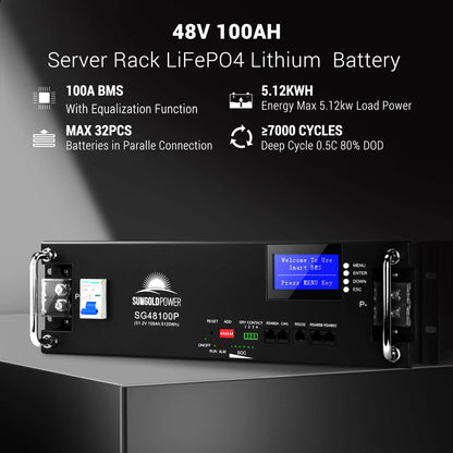 2 X 48V 100AH Server Rack LiFePO4 Lithium  Battery SG48100P UL1973 UL9540A