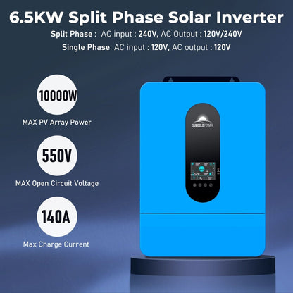 Off-Grid Solar Kit 6500W 48VDC 120/240VAC 5.12KWH/10.24KWH PowerWall Lithium Battery 6 X 370 Watts Solar Panels SGM-655M/ SGM-6510M
