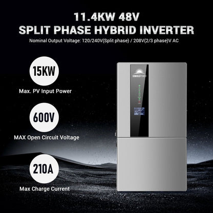 Hybrid Solar Kit 11.4KW 48V Split Phase 20.48KWH/51.2KWH Lithium Battery 450 Watt Solar Panel (Optional) SGH-11N2E/ SGH-11N5E
