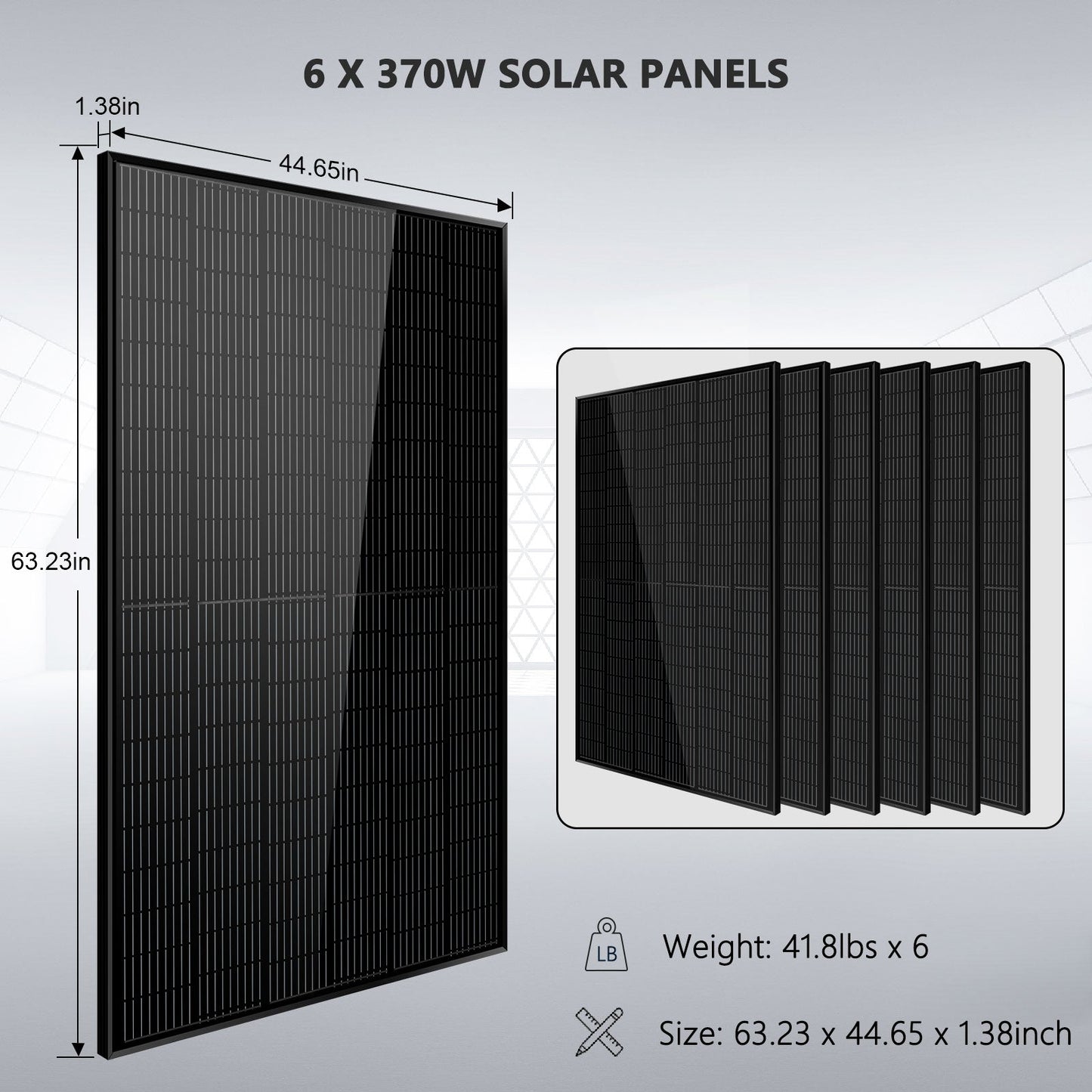 Off-Grid Solar Kit 5000W 48VDC 120V 10.24KWH PowerWall Lithium Battery 6 X 370 Watts Solar Panels SGM-5K10M