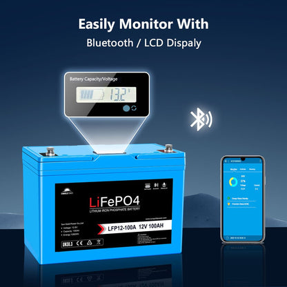 2 X 12V 100AH LiFePO4 Deep Cycle Lithium Battery / Bluetooth /Self-heating / IP65