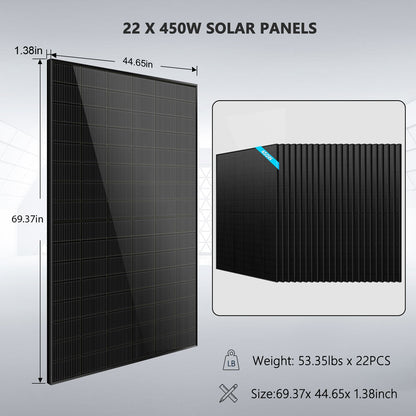 Off Grid Solar Kit 13000W 48VDC 120V/240KWH LiV LifePo4 25.6thium Battery 22 X 450 Watts Solar Panels SGR-13K25E
