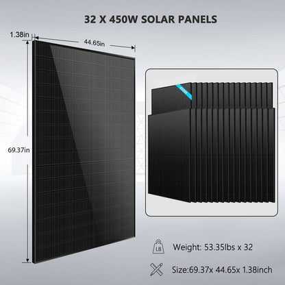 OFF GRID SOLAR KIT 20KW 48VDC 120V/240V LIFEPO4 30.72KWH-32.14KWH LITHIUM BATTERY 32 X 450 WATTS SOLAR PANELS SGR-20K30E