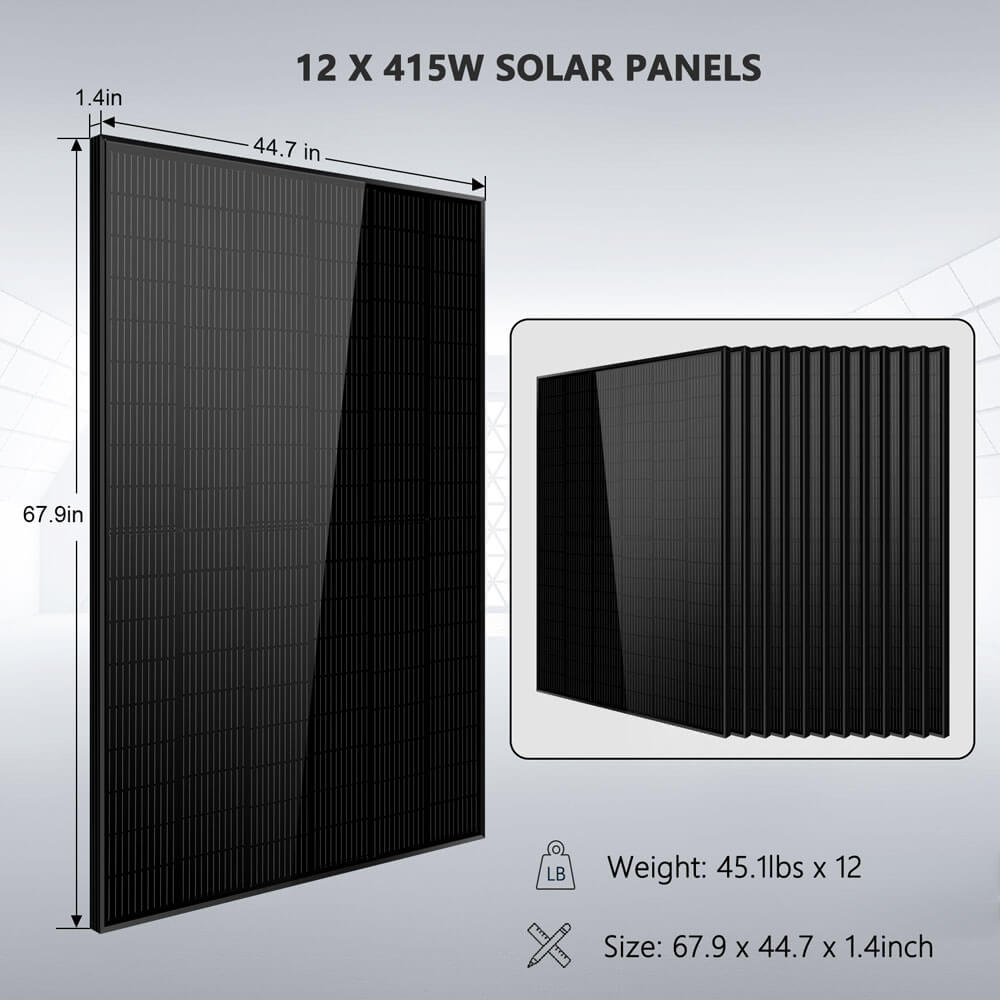 Off Grid Solar Kit 10000W 48VDC 120VAC/240V 20.48KWH Powerwall Lithium Battery 12 X 415 Watts Solar Panels SGM-10M2T