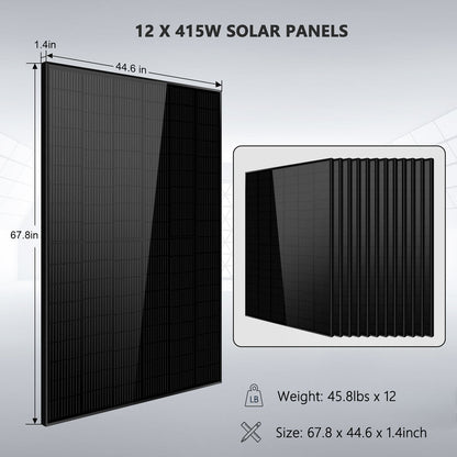 OFF GRID SOLAR KIT 12 X 415 WATTS SOLAR PANELS 20.48KWH LITHIUM BATTERY 8000W SOLAR INVERTER 48VDC 120V/240V SGM-8K20