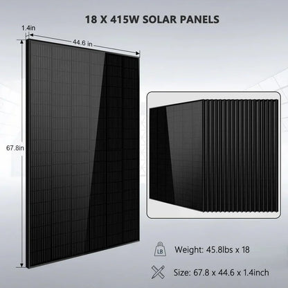 Off-Grid Solar Kits 12kW/15kW/18kW Options 120V/240V with 48v LiFePO4 Lithium Batteries & 415w Solar Panels SGR-18K20E