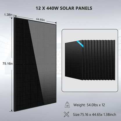 Complete off Grid Solar Kit 12000W 48V 120V/240V output 10.24KWH Lithium Battery 5400 Watt Solar Panel SGK-12MAX