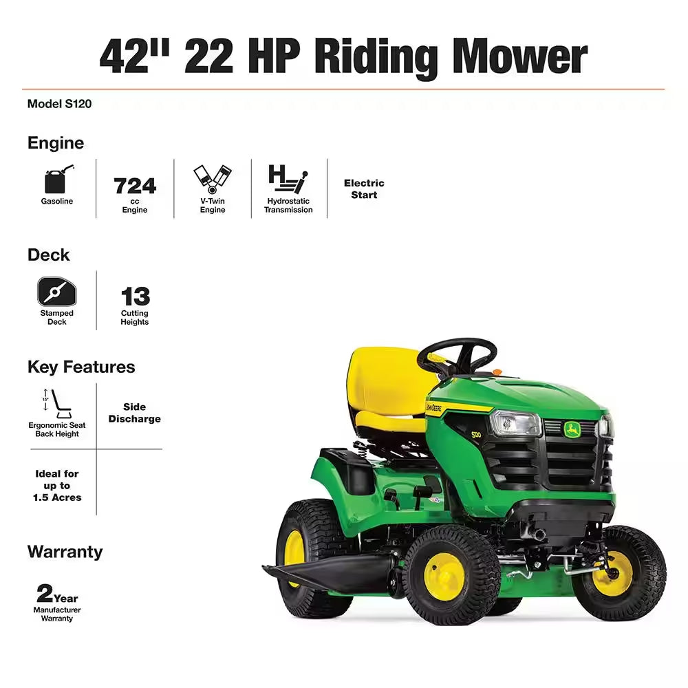 S120 42 In. 22 HP V-Twin Gas Hydrostatic Riding Lawn Mower