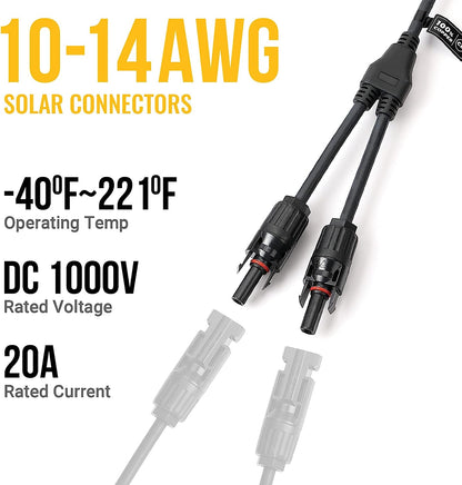 4 Pairs Solar Connectors Y Branch Parallel Adapter Cable Wire Plug Tool Kit