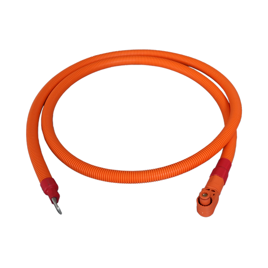 Lithi2-16 battery 1/0 AWG cables - 3/8" Lug +  90 degree angle pluggable connector |  Orange+ Black, 200cm