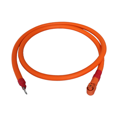 Lithi2-16 battery 1/0 AWG cables - 3/8" Lug +  90 degree angle pluggable connector |  Orange+ Black, 200cm