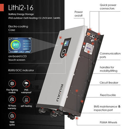 RUiXU | Lithi2-16 | 51.2V314Ah | 16kWh Battery | UL1973,9540A,9540,CEC,SGIP