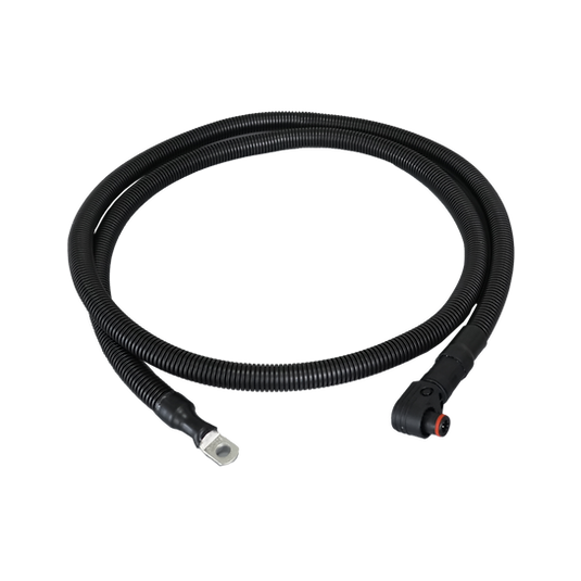 Lithi2-16 battery 1/0 AWG cables - 3/8" Lug +  90 degree angle pluggable connector |  Orange+ Black, 200cm