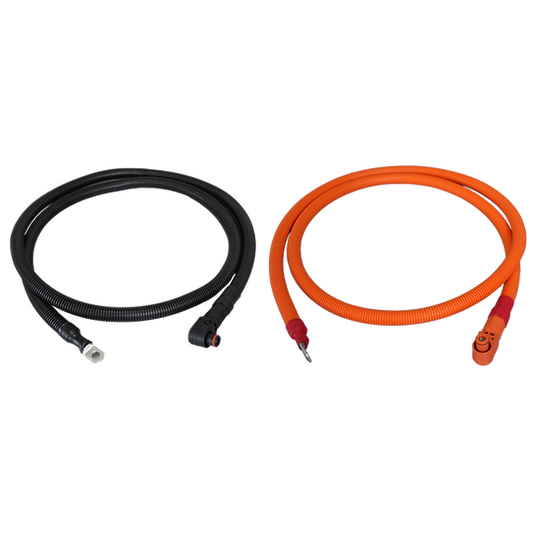 Lithi2-16 battery 1/0 AWG cable | Orange+ Black | One Pair Straight +3/8" Lug +  90 degree angle pluggable connector |  140cm