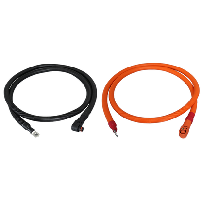 Lithi2-16 battery 1/0 AWG cables - 3/8" Lug +  90 degree angle pluggable connector |  Orange+ Black, 200cm