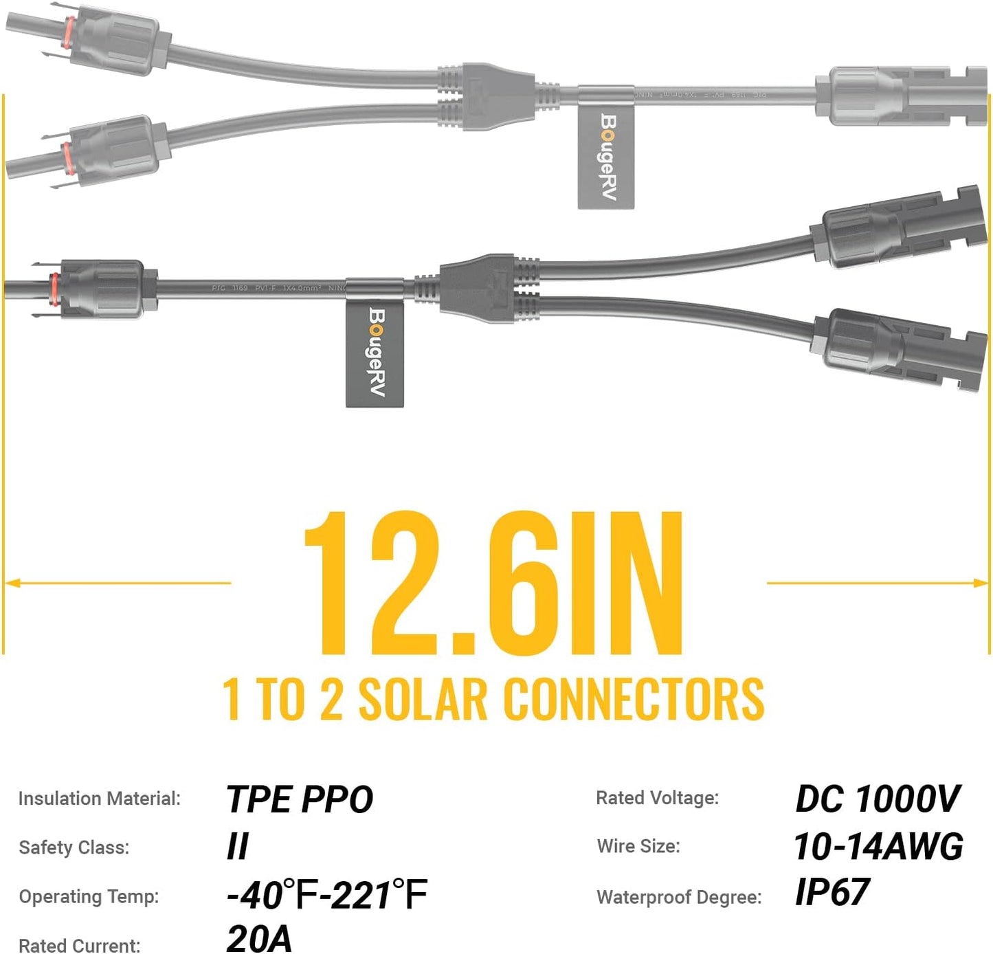 BougeRV Solar Panel Parallel  Connectors 1 to 2 Solar Cable  Wire