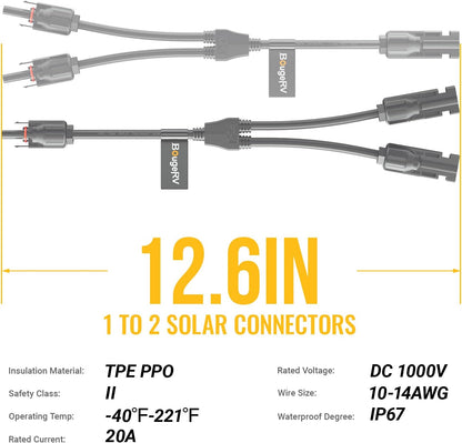 BougeRV Solar Panel Parallel  Connectors 1 to 2 Solar Cable  Wire