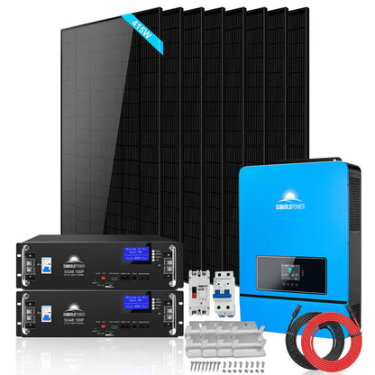 Off-Grid Solar Kit 8000W 48VDC 120V/240V LifePo4 10.24KWH-16.07KWH Lithium Battery 8 X 415 Watts Solar Panels SGR-8K10E