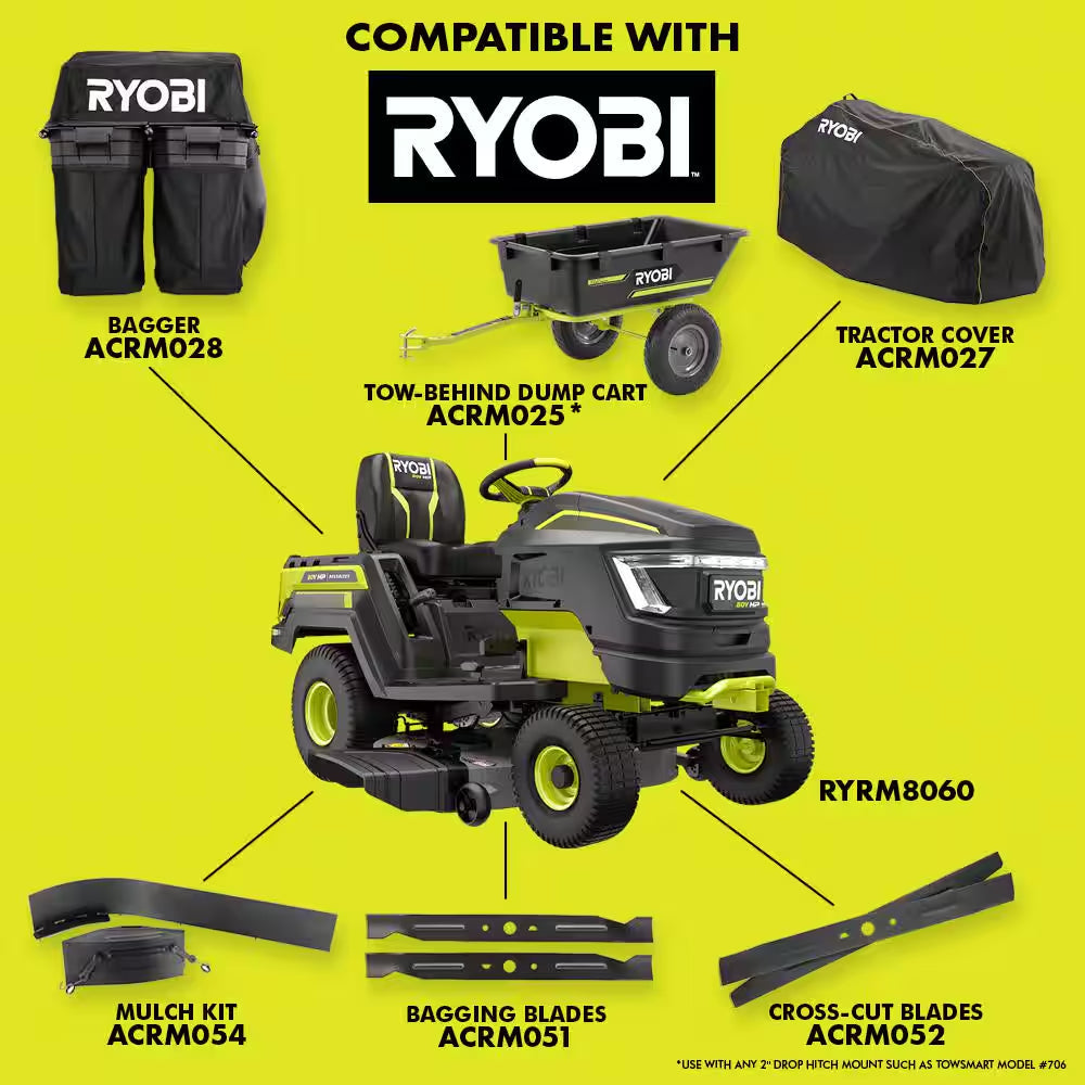 80V HP Brushless 42 In. Battery Electric Cordless Riding Lawn Tractor with (3) 80V 10Ah Batteries and Charger