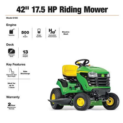 S100 42 In. 17.5 HP Gas Hydrostatic Riding Lawn Mower
