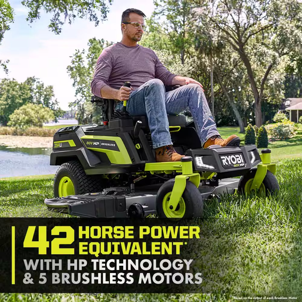 80V HP Brushless 54 In. Battery Electric Cordless Zero Turn Riding Mower (3) 80V Batteries (4) 40V Batteries and Charger